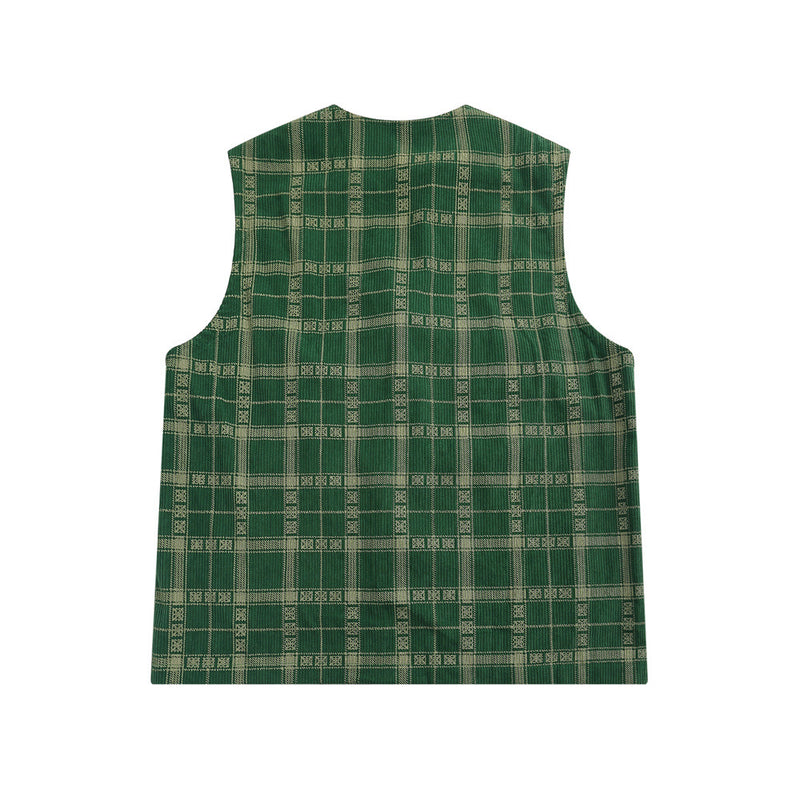 Men Vest Corduroy Plaid Vest