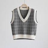 Women Knitted Pullover Autumn Winter Retro Short V-neck Sweater Vest Knitted Vest