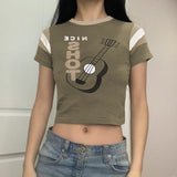 Women T-shirt O-neck Short Top Casual Cropped T-shirt