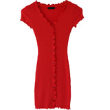 Women Dresses V-neck Short Sleeve Dress Sexy Hip Skirt
