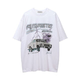 Men Vintage T-Shirt Car Printed Short Sleeve T-shirt Loose round Neck