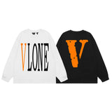 Vlone Sweatshirts Autumn and Winter Orange Big V Letter Crew Neck Pullover