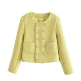 Women Woolen Coat Chanel Coat Tweed Double Breasted Cropped Top