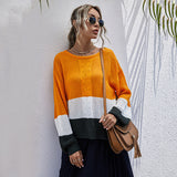 Women Knitted Sweater Autumn and Winter Leisure Loose Women's Wear Long Sleeve Contrast Color Twist Women's Sweater