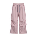 Men Sweatpants Pleated Casual Pants Wide-Leg Overalls Drawstring Jogger Pants