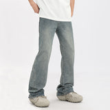 Men Jeans Retro Washed and Worn Ground White Slightly Flared Jeans