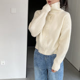 Women Cardigan Sweater Autumn Turtleneck Lapel Sweater Cardigan Loose Button 3ty942