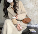 Women Knitwear Fall and Winter Lapels Zipper Sweater Loose Sweater