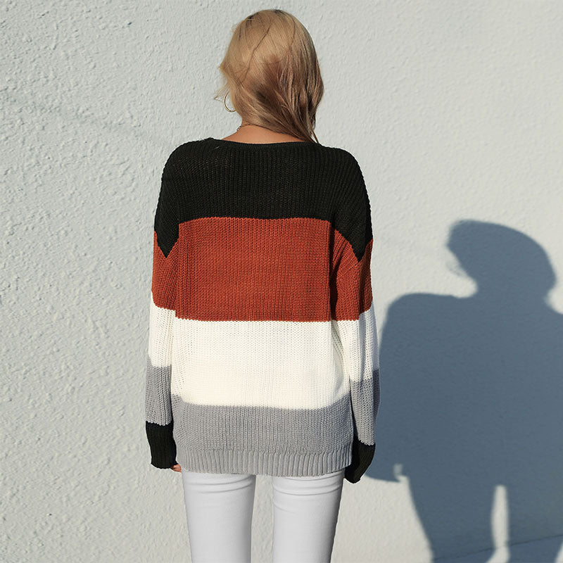 Women Knitted Sweater Autumn and Winter Leisure Long Sleeve Mid-Length Sweater