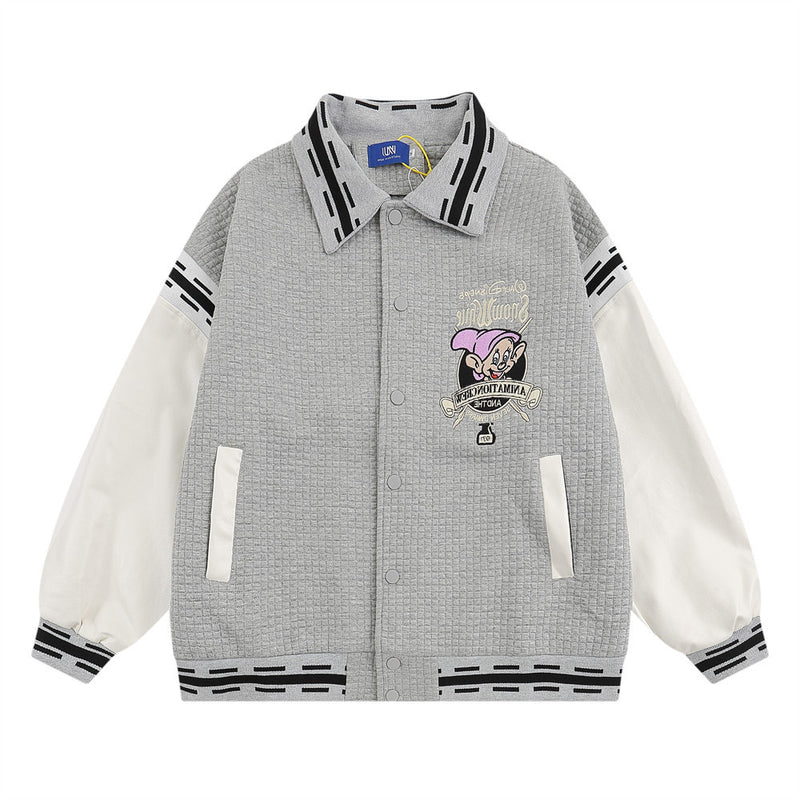 Men Jacket Coat Waffle Jacket Men's Ins Stitching Baseball Uniform
