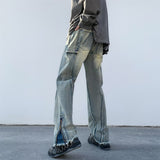 Men Jeans Oversize Zipper Jeans Summer Slim-Fit Micro Flared Pants