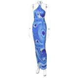 Women Dresses Spring Boho Sexy Suspenders Backless Print Dress