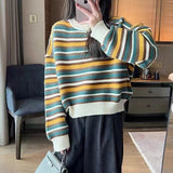 Women Knitwear Autumn and Winter Striped Knitted Top Loose Sweater