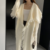 Women Cardigan Sweater Lapel Tassel Thick Coat Autumn and Winter Loose-Fitting Long Sleeve Sweater W2360
