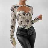 Women Party Tops Hollow out Sexy Long Sleeve T-shirt Slim Top
