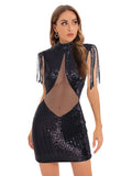 Women's Evening Gown Sexy Sheer Mesh Stitching Sequins Dress Evening Dress