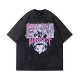 Men T Shirt Hip Hop Print Washed Short Sleeve T-shirt