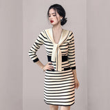 Women Maxi Dress Autumn and Winter Striped Knitted Dress