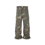 MIJKO Men's Vintage Pants MIJKO camouflage old-fashioned overalls men's and women's zipper pants