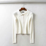 Women Sweater Knitwear Autumn Sexy Slim Lapel Double-Headed Zipper Navel Jacket