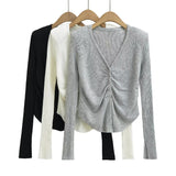 Women Tops Spring/Summer Knitted Tops V-neck T-shirt