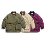 Unisex Winter Cotton Coat Three-Dimensional Pocket Decoration Loose Cotton Coat Vintage Corduroy Lapel Cotton-Padded Jacket