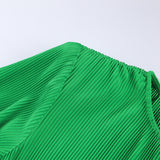 Women Dress Spring Green Pleated Dress round Neck Dress