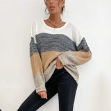 Women Knitted Sweater Autumn and Winter Leisure Women's Loose Color Matching Long Sleeve Sweater