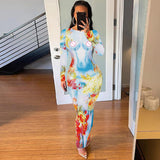 Women Dresses Summer Slim Fit round Neck Long Sleeves Dress