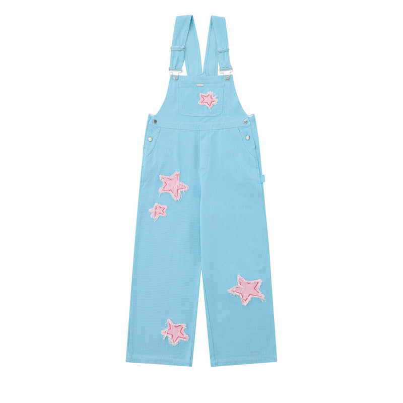 Women Pants XINGX Patch Overalls Cotton Loose Jumpsuit Casual Straight Trousers