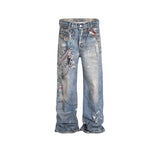 MIJKO Men's Vintage Pants MIJKO Men's Women's Straight Wash Water Milled White Trousers Jeans