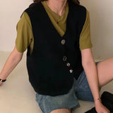 Women Knitted Cardigan Spring Vintage Loose Sweater Vest Casual Wool Sweater