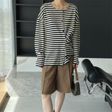 Women Cardigan Sweater Autumn Striped Long-Sleeved Top Loose round Neck 8t7300