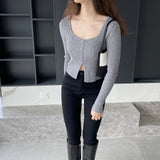 Women Cardigan Sweater Retro Square Collar Knitted Cardigan Short Top Female 8t8215