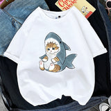 Kawaii Cat Women Print Funny T-shirt Girl Animal Y2K Fashion