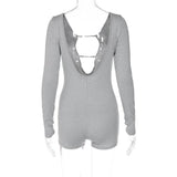 Women Jumpsuit Summer Sexy V-neck Backless Long Sleeves Slim Fit Bodysuit