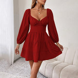 Women Dress Sexy Backless Puff Sleeve Dress
