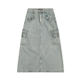 Women Long Skirt Denim Skirt Split Pocket A- line Skirt