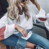 Women Knitted Sweater Sexy Cutout Knitted Sweater Autumn and Winter round Neck Long Sleeve Loose Sweater