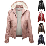 Red Leather Jacket Fleece-Lined Leather Jacket Women's Detachable Large Size Leather Coat