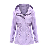 Women Trench Coat Mid-Length Hooded Jacket Long-Sleeved Raincoat
