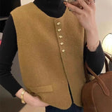Women Knitted Cardigan Vest Vest Cardigan Coat Knitted Sweater Women's round Neck Loose