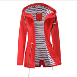 Women's Trench Coat Long-Sleeved Waterproof Mid-Length Trench Coat Women's Hooded Striped Raincoat