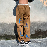 Men Jeans Embroidered Jeans Men's Summer Loose Wide Leg Pants Straight-Leg Trousers