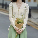 Women Knitwear Autumn and Winter V-neck Embroidered Sweaters Cardigan