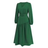 Women Date Dress Autumn and Winter V-neck Bubble Long Sleeve Dress