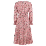 Women Date Dress Autumn and Winter Leisure Floral V-neck Long-Sleeve Dress
