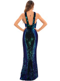Women's Evening Gown Sexy Backless Vintage Sequins Dress Evening Dress