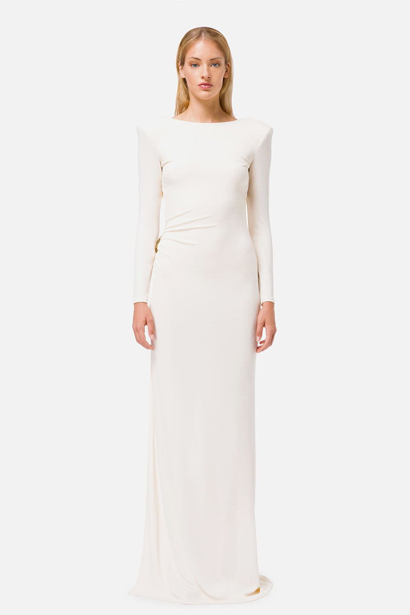 Women Evening Dress White Sexy Backless High Slit Bandage Slim Fit Long Dress