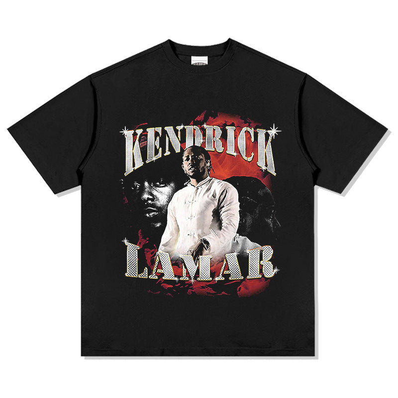 Mens Vintage Rock Band T-Shirt Homage Kendrick Lamar Kung Fu Kenny Rap Print Short Sleeve T-Shirt